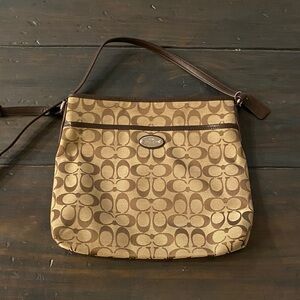Coach Tan and Brown Signature Shoulder Bag
